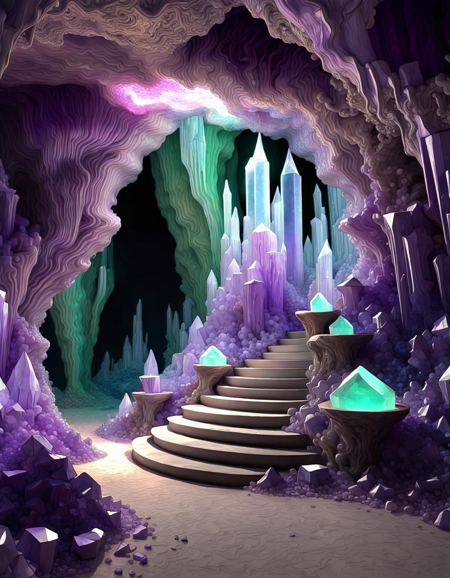 Magical Wizard's Crystal Cave Home in Fractal Style
