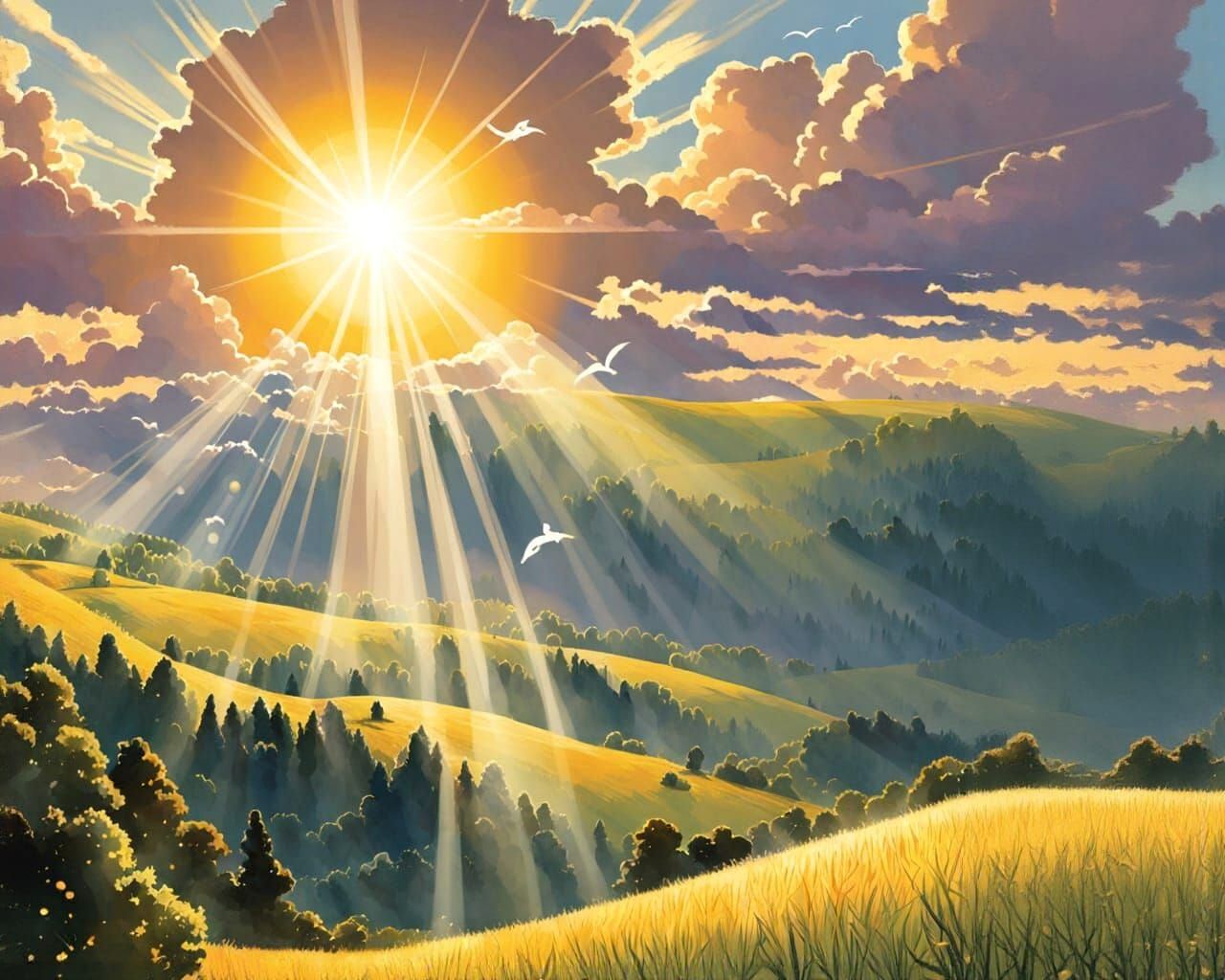 Abstract Sunbeams and Wind: Promise of Peace