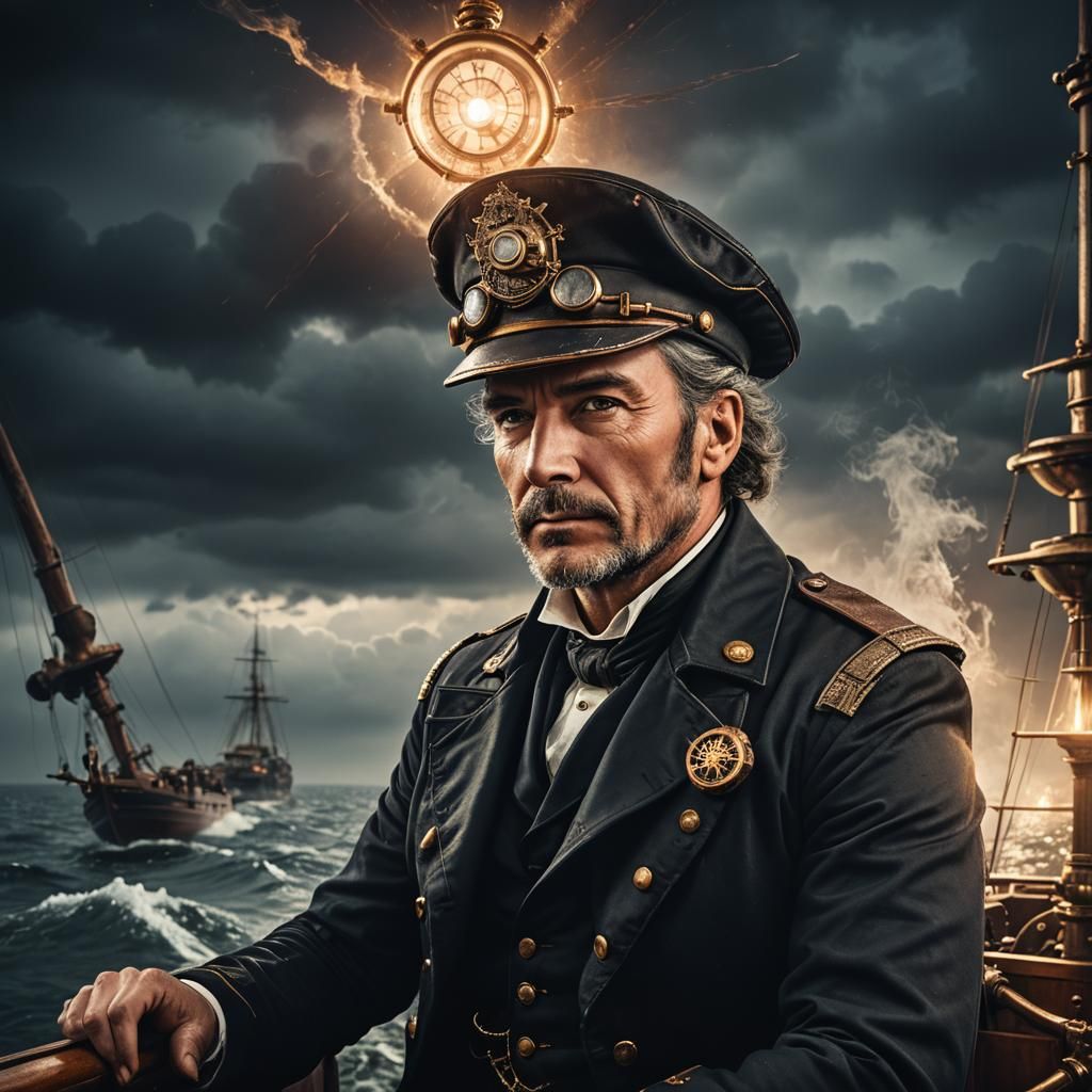 Steampunk Ship Captain Portrait in Photography Style