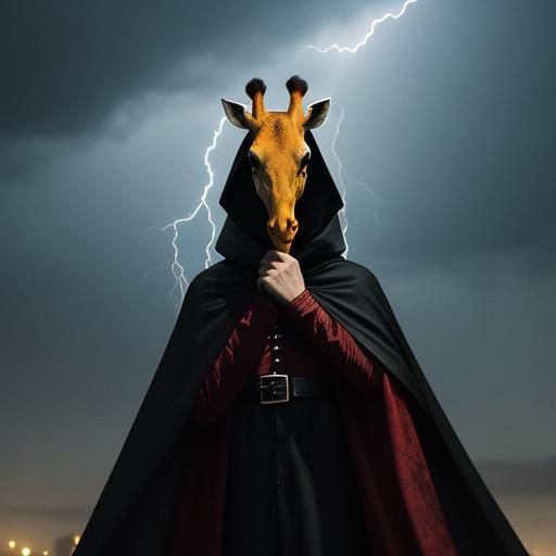 Horrific Giraffe Vampire in Stormy Castle