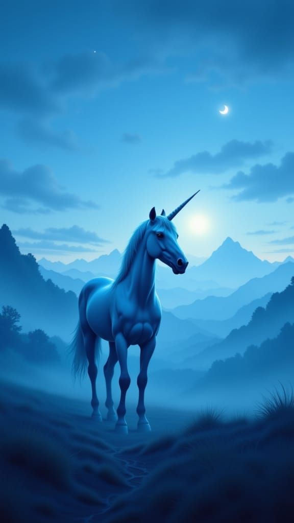 Unicorn Silhouette Against Twilight Sky in Alcohol Ink Style