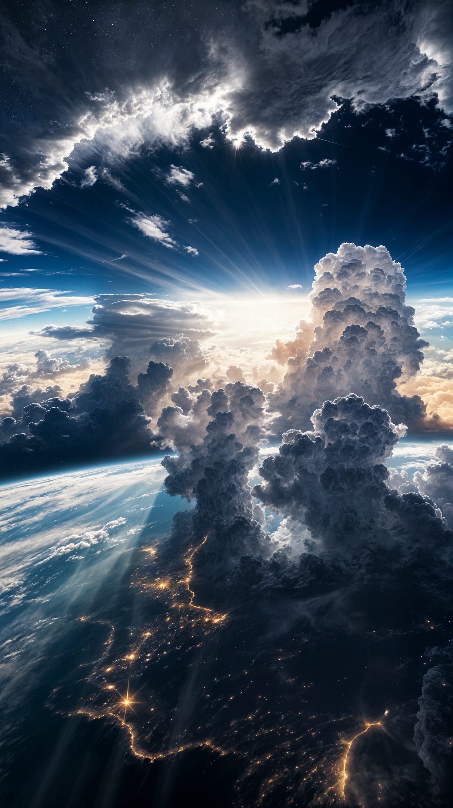 Earth Atmosphere with Radiant Sunlight from Space