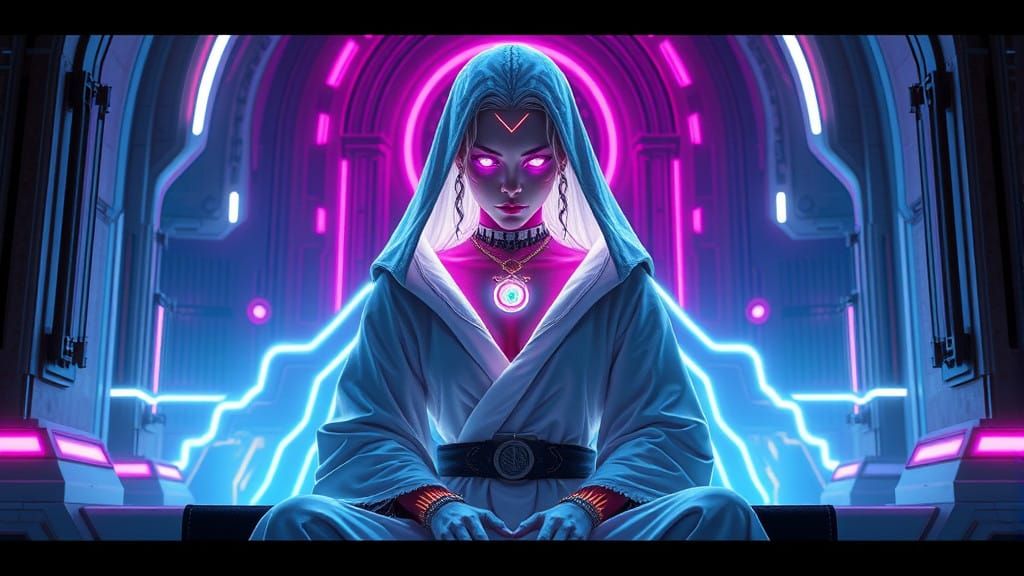 Ethereal Oracle of Cyberpunk Dreams