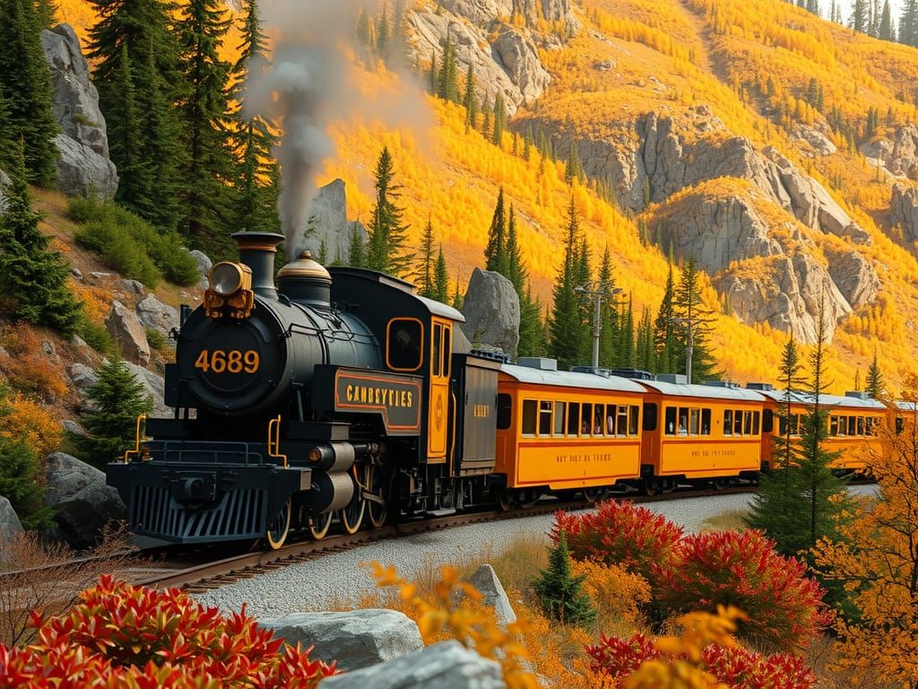 Vintage Steam Locomotive Chugs Through Majestic Mountain Lan...