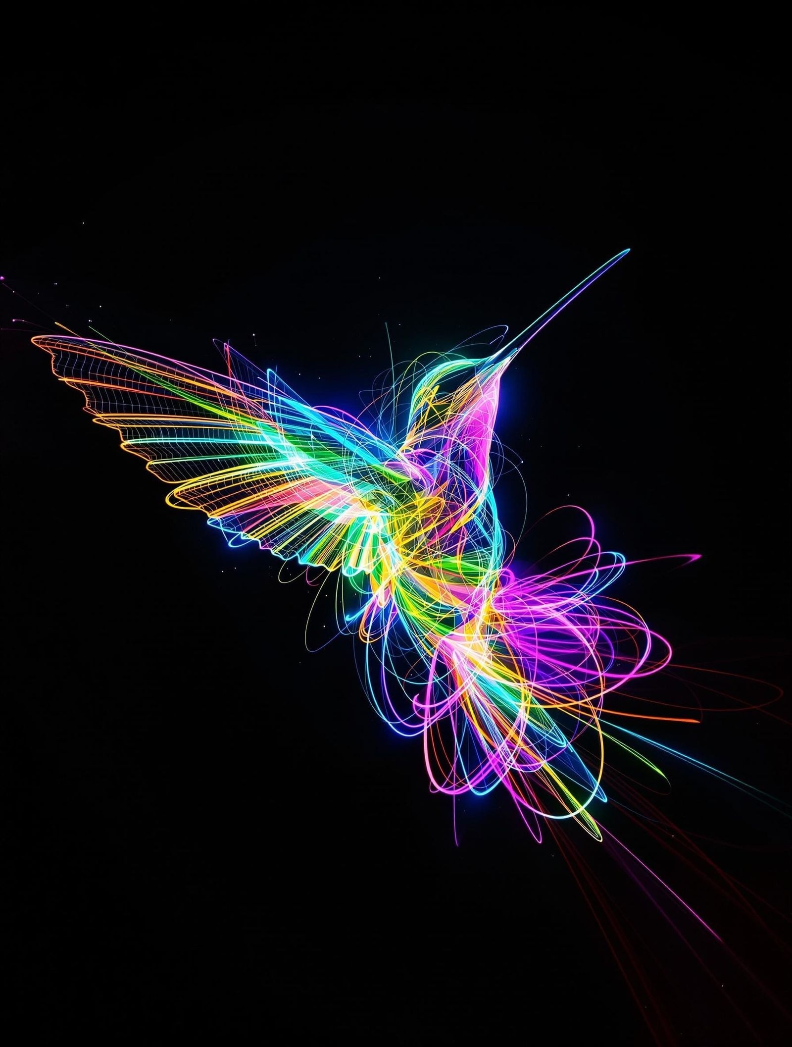 Surreal Hummingbird Emerges in Neon Luminescence