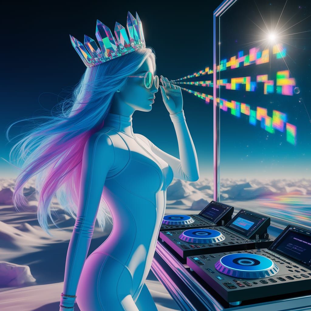 Holographic DJ Girl in Cyberziwn Sunlight