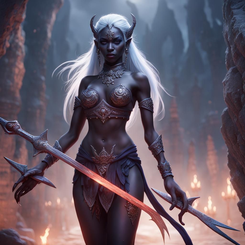 Drow Sword Dancer Ritual: Detailed Matte Painting