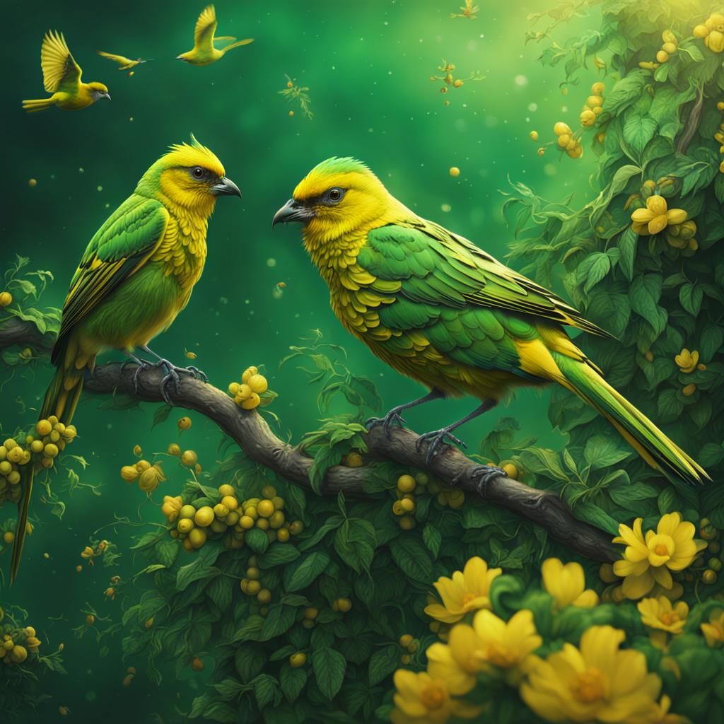 Green and Yellow Birds: Digital Matte Painting