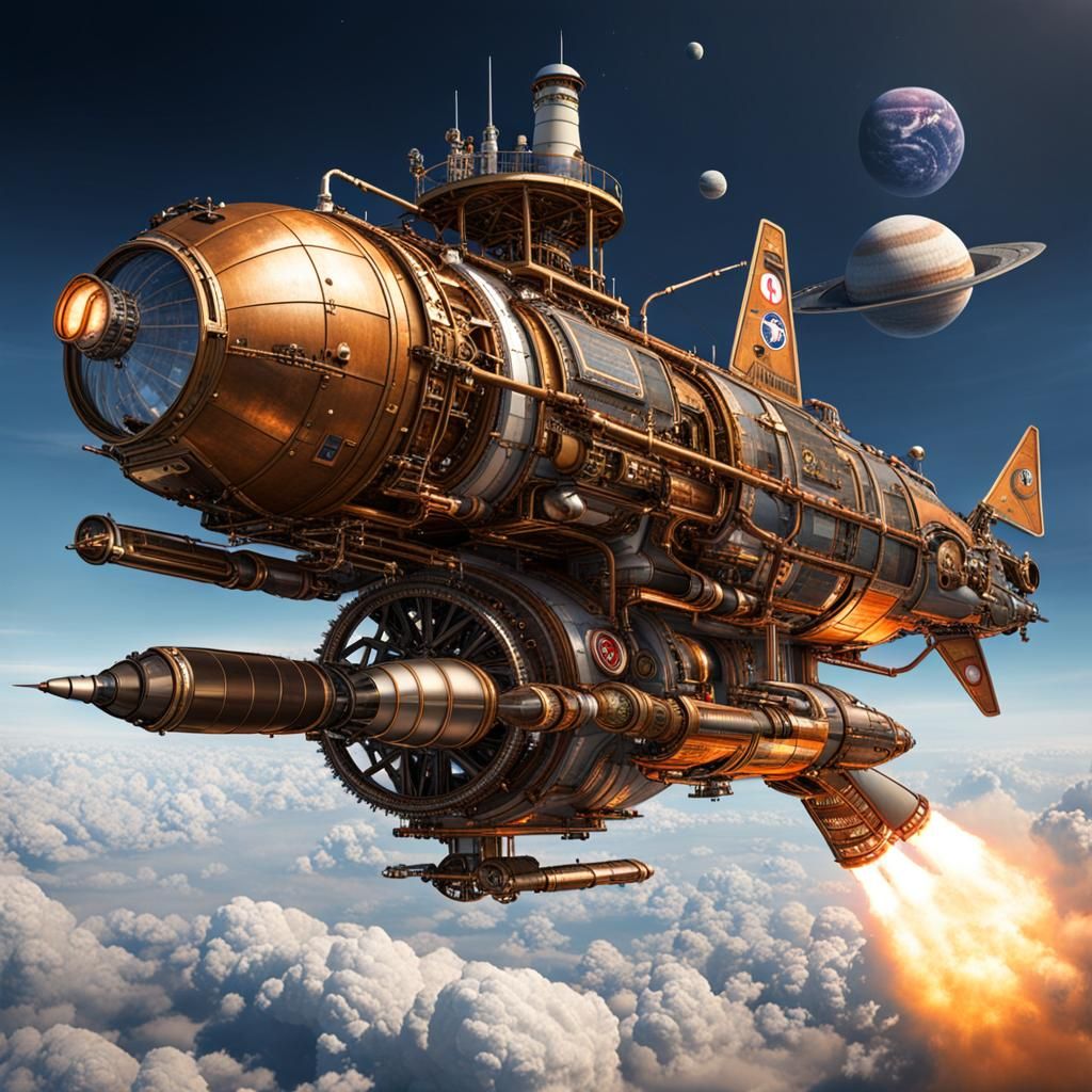 Steampunk Spaceship Rocket Launch