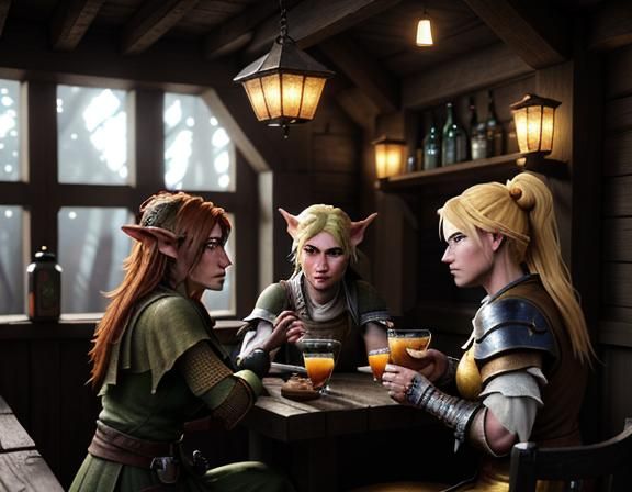 Goblin Cocktail Party in Rustic Tavern: 3D Game Art
