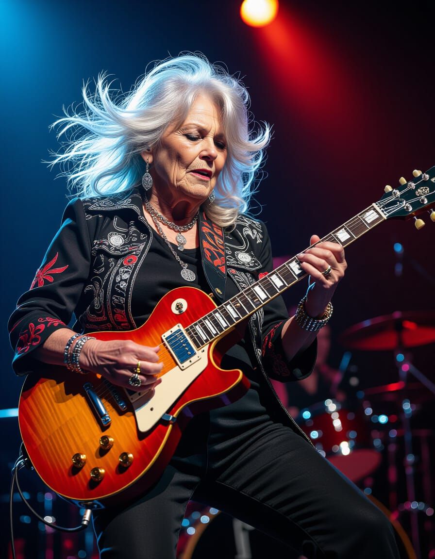 Elderly Woman Shreds Guitar at Rock Concert