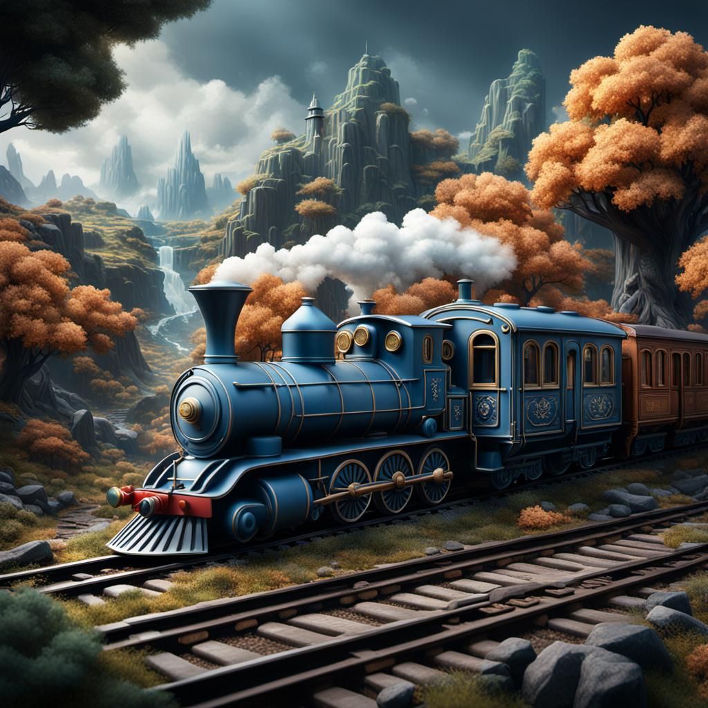Porcelain Train Diorama: Detailed Matte Painting