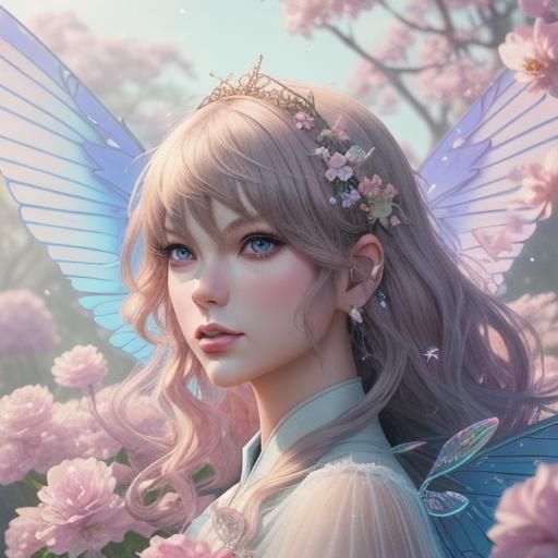 Taylor Swift as Anime Fairy in Whimsical Forest