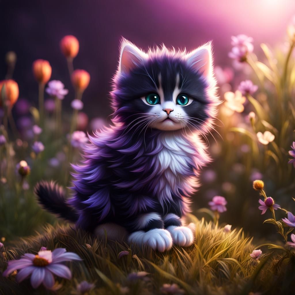 Cute Fluffy Kitten with Silky Black Fur