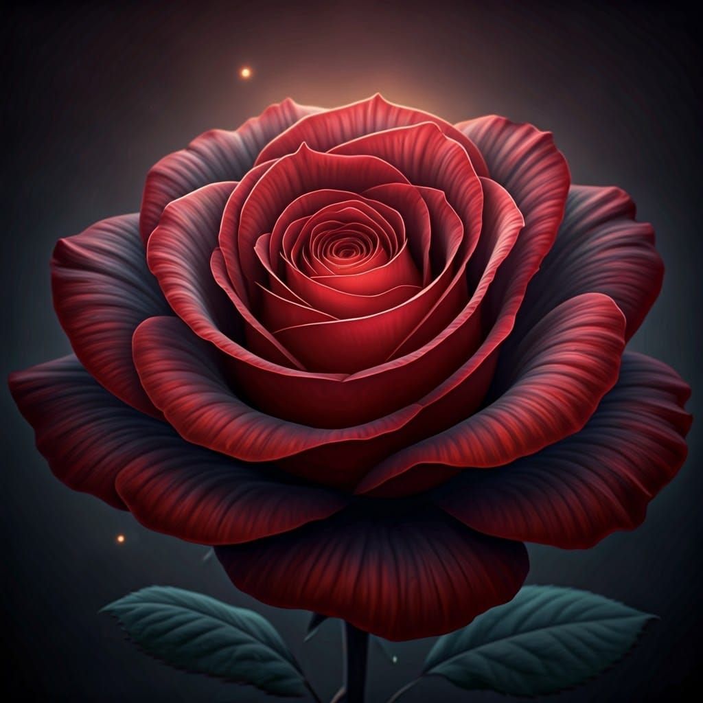 Majestic Red Rose in High-Fantasy Style