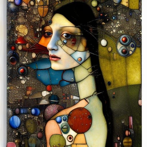 Surreal Woman Portrait in Maximalist Watercolor Style