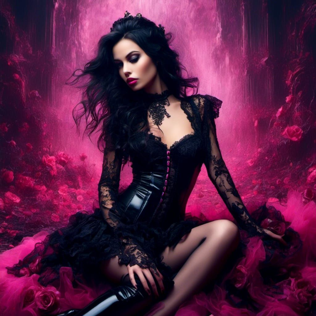 Gothic Cinderella in Black Latex Lingerie Portrait
