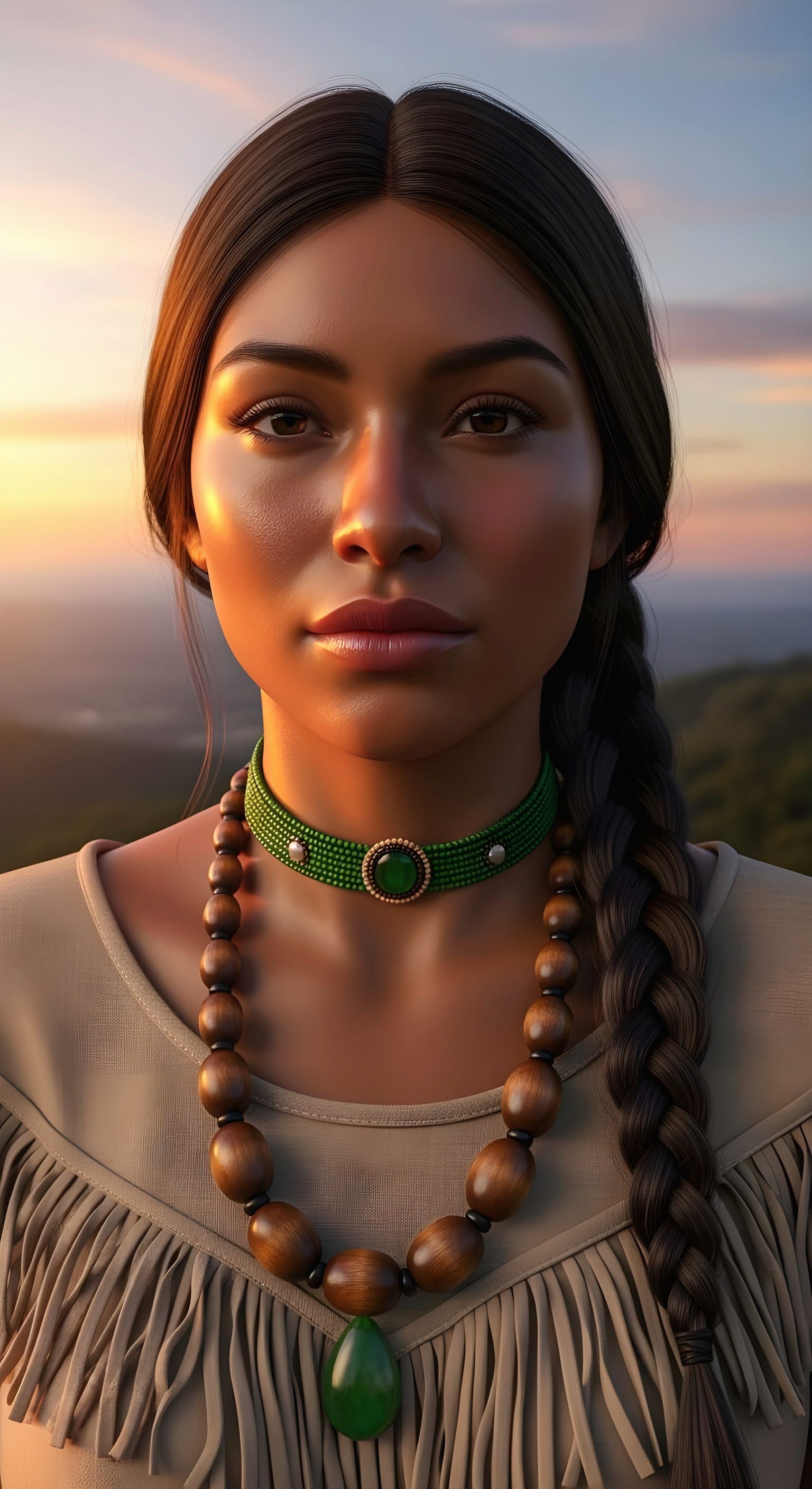 Hyper-Realistic Portrait of a Serene Indigenous Woman