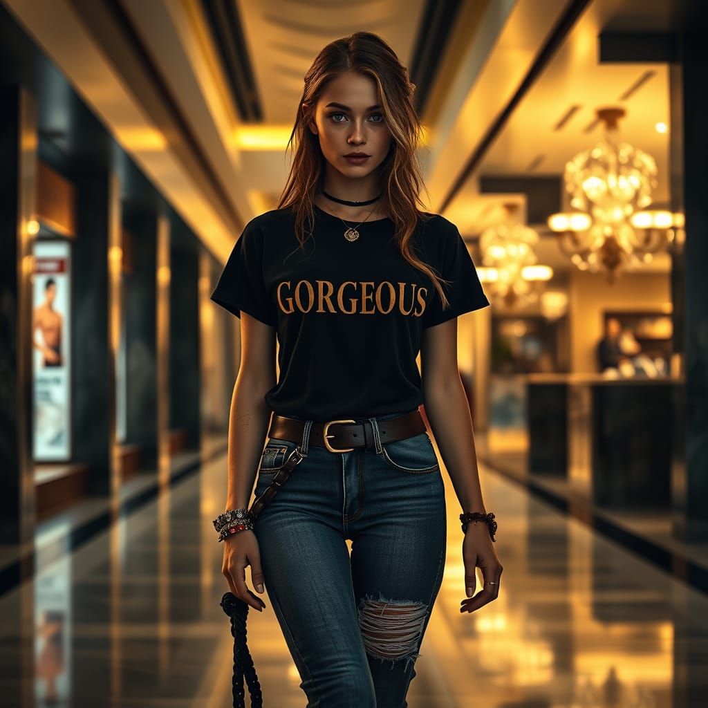 Young Woman in Dark Fantasy Mall
