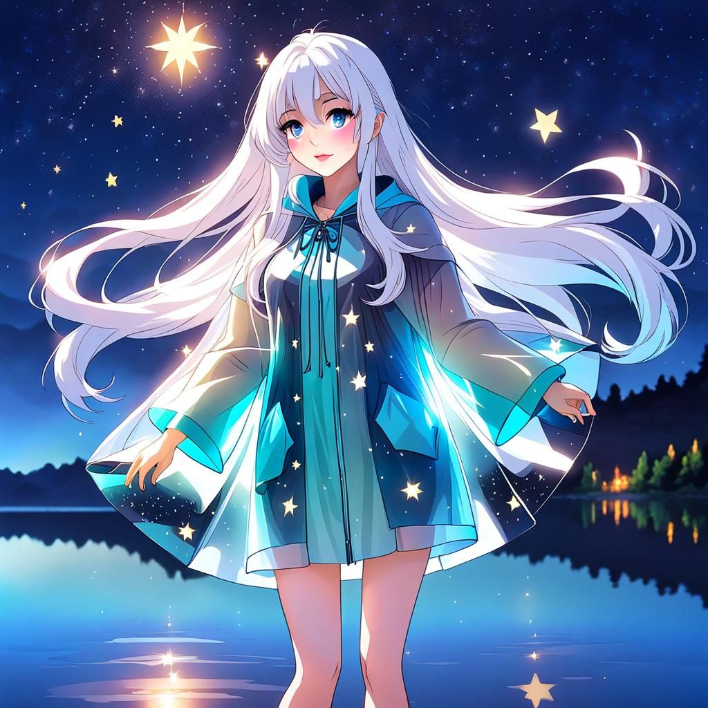 Girl Grabbing a Star on Starlit Night