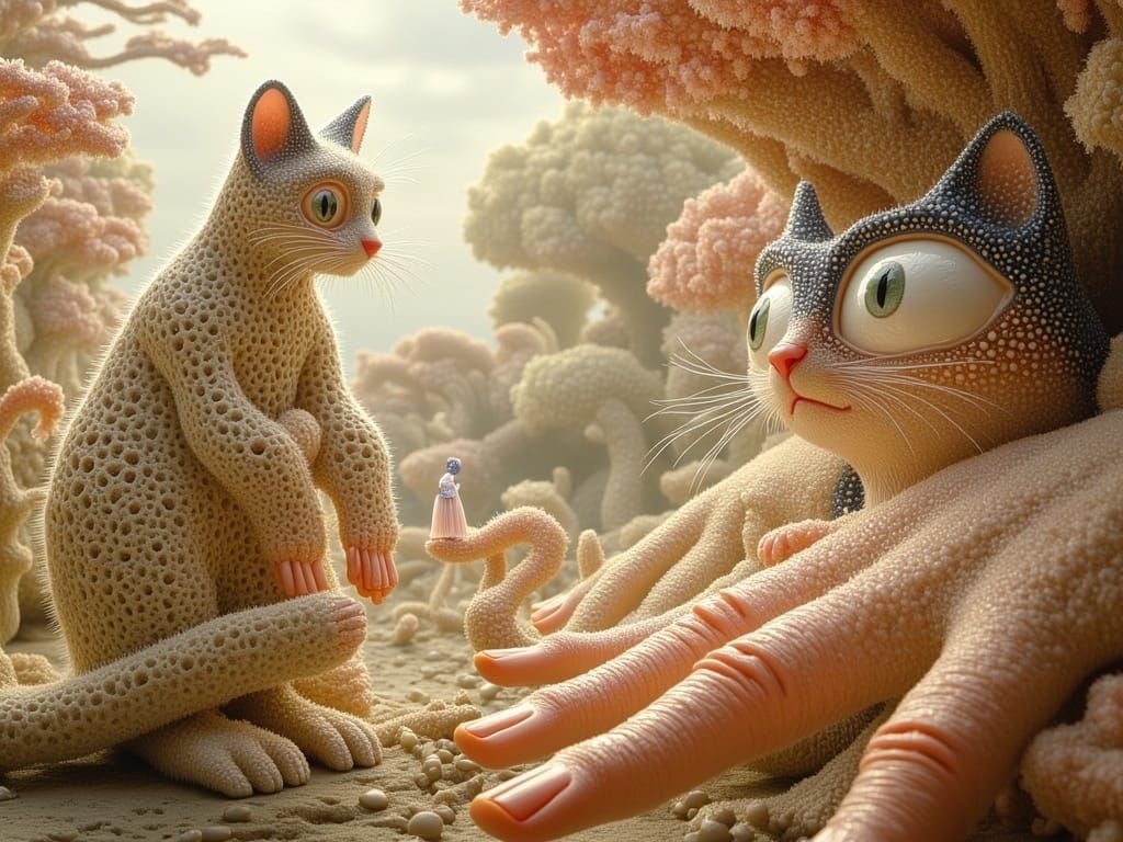 Dreamlike Handscape with Polka Dot Finger Cat