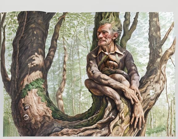 Anthropomorphic Tree Character in Oil Painting Style