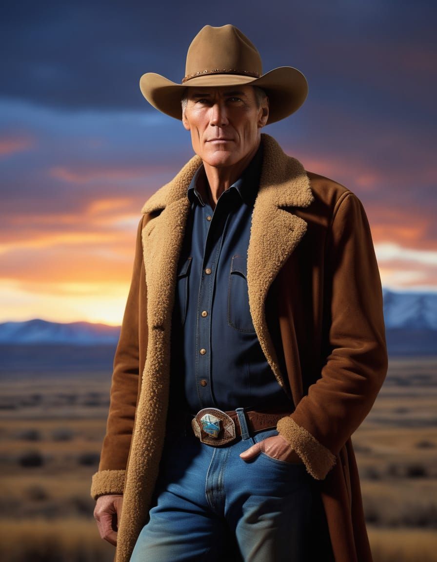 Sheriff Walt Longmire in Wyoming Sunset: Hyperrealistic Port...