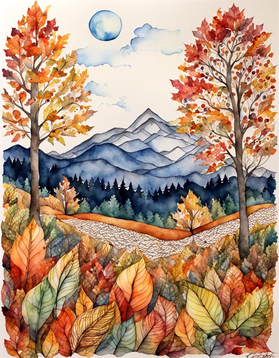 Autumn Watercolor Zentangle Art