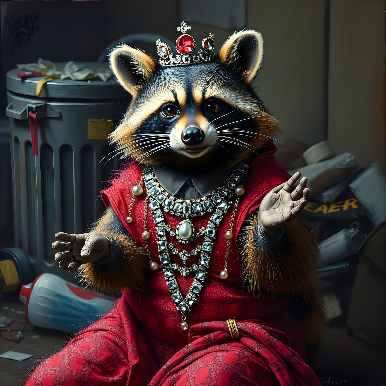 Raccoon as Norma Desmond in Sunset Boulevard Style