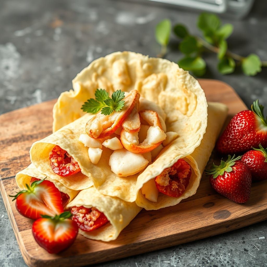 Crêpes with Imitation Crab and Strawberries