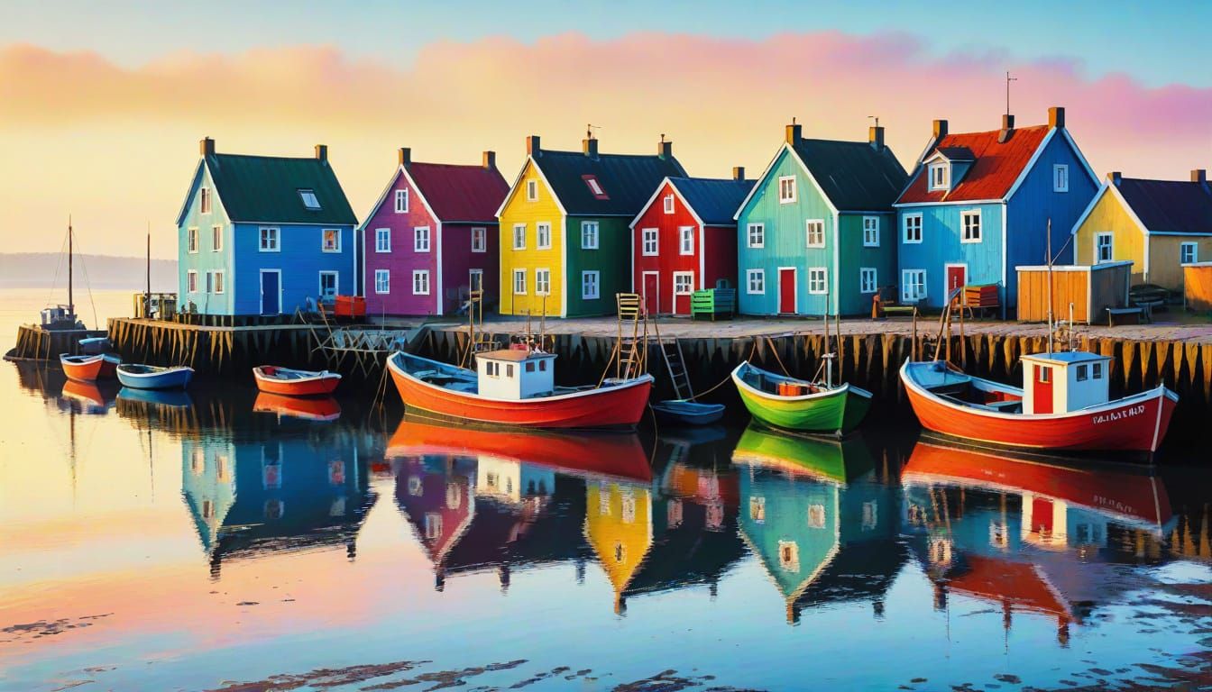 Fauvist Fishing Village in the North Sea