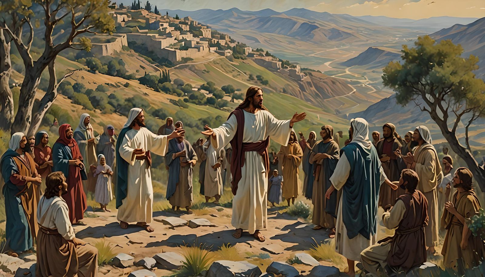 Jesus Welcomes Family: Impressionist Gouache Masterpiece