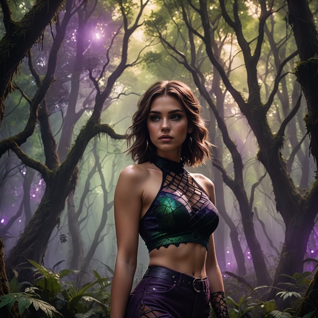 Mystical Forest Girl in Art Nouveau Style