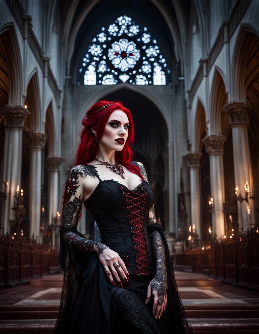 Gothic Vampiress Queen in Catholic Church