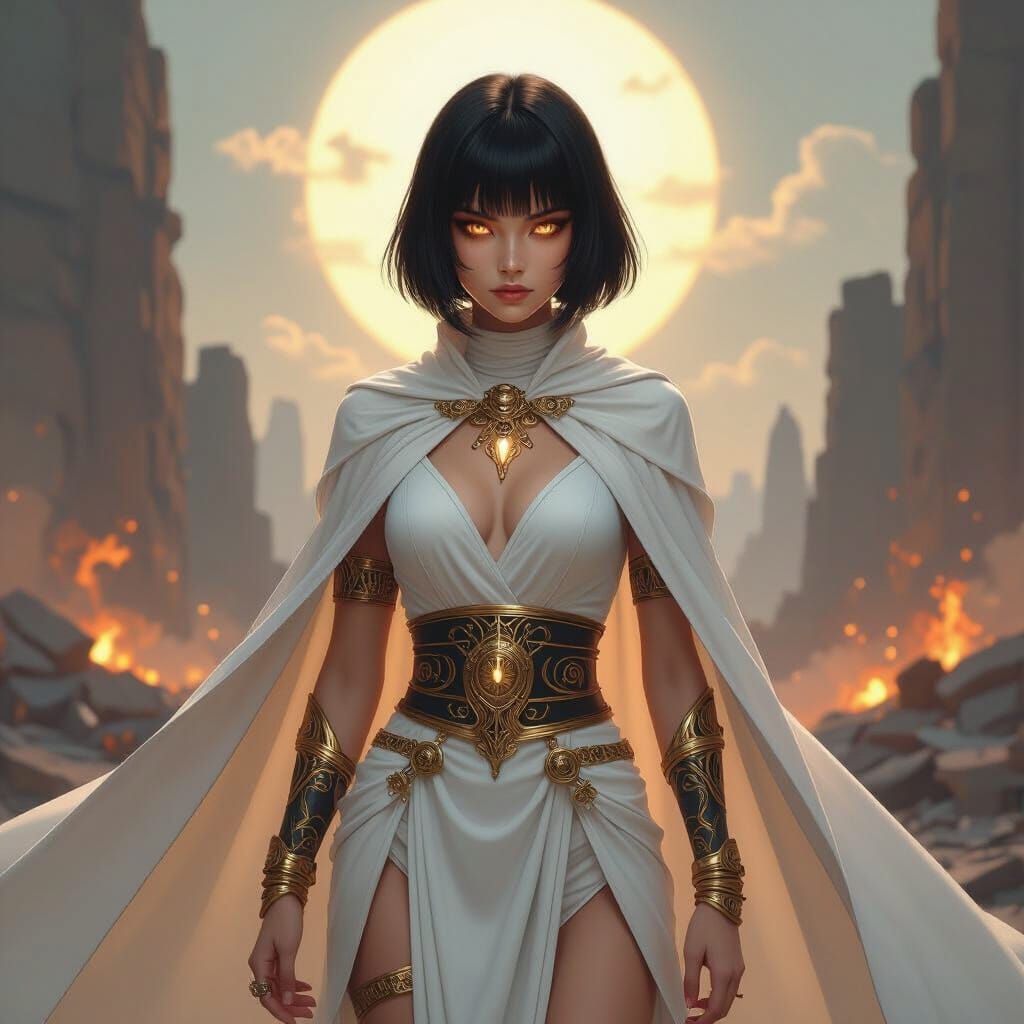 Mystical Girl Amidst Catastrophic Destruction