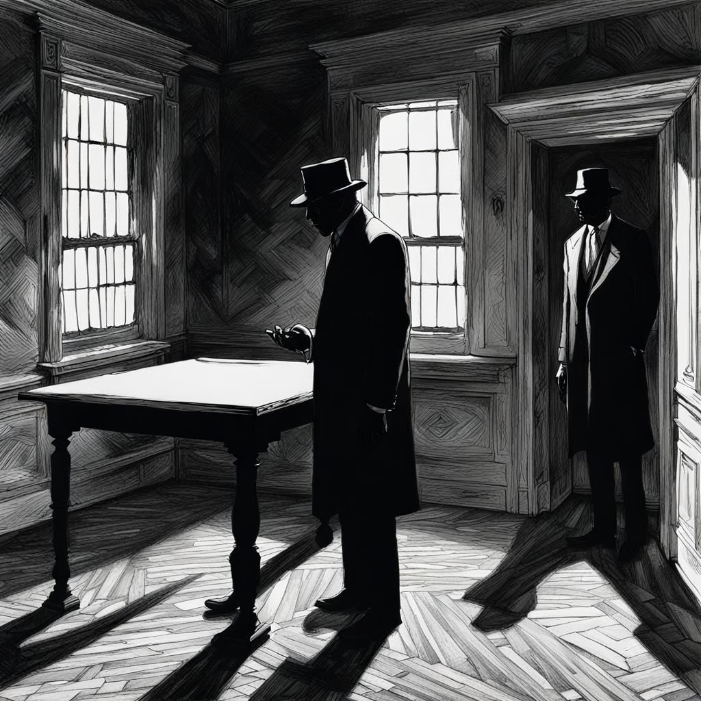 Mysterious Figures in Secret Meeting: Watercolor Art