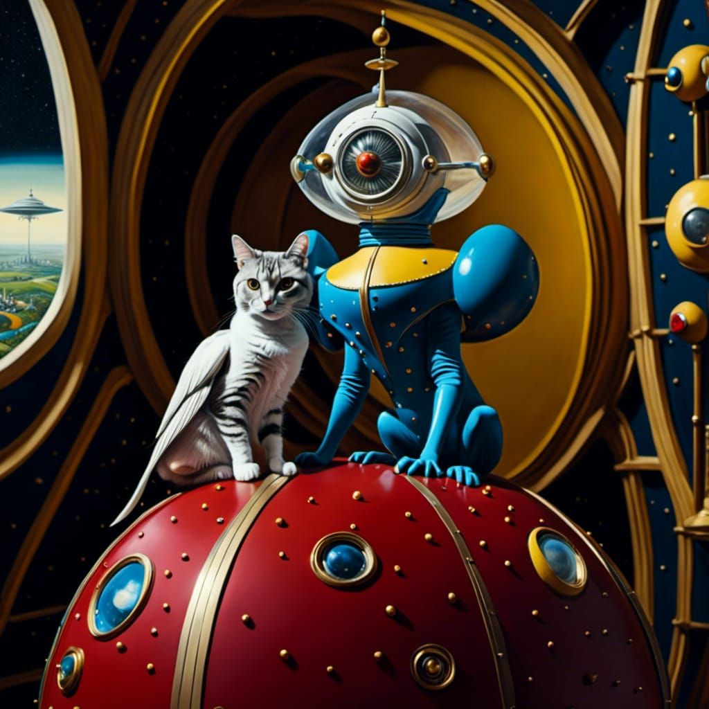 Alien Starship Near Starbase in Pop Surrealism