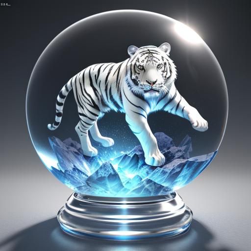 White Tiger in Crystal Ball: 3D Anime Art