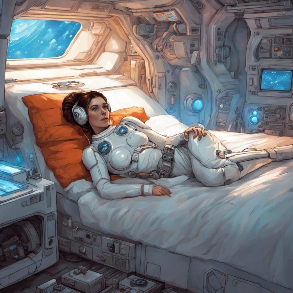 Princess Leia as Astronaut in Futuristic Bedroom