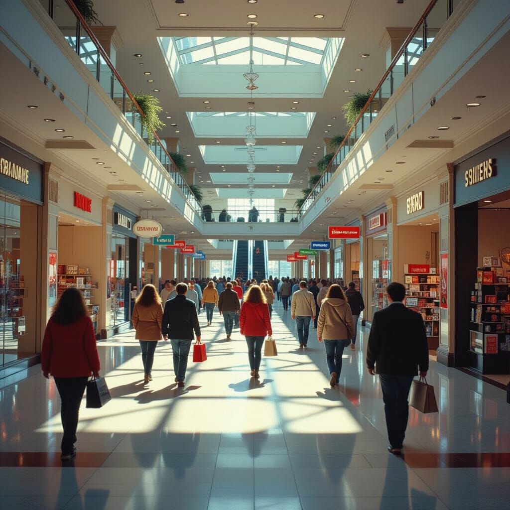 Bustling 1980s American Shopping Mall