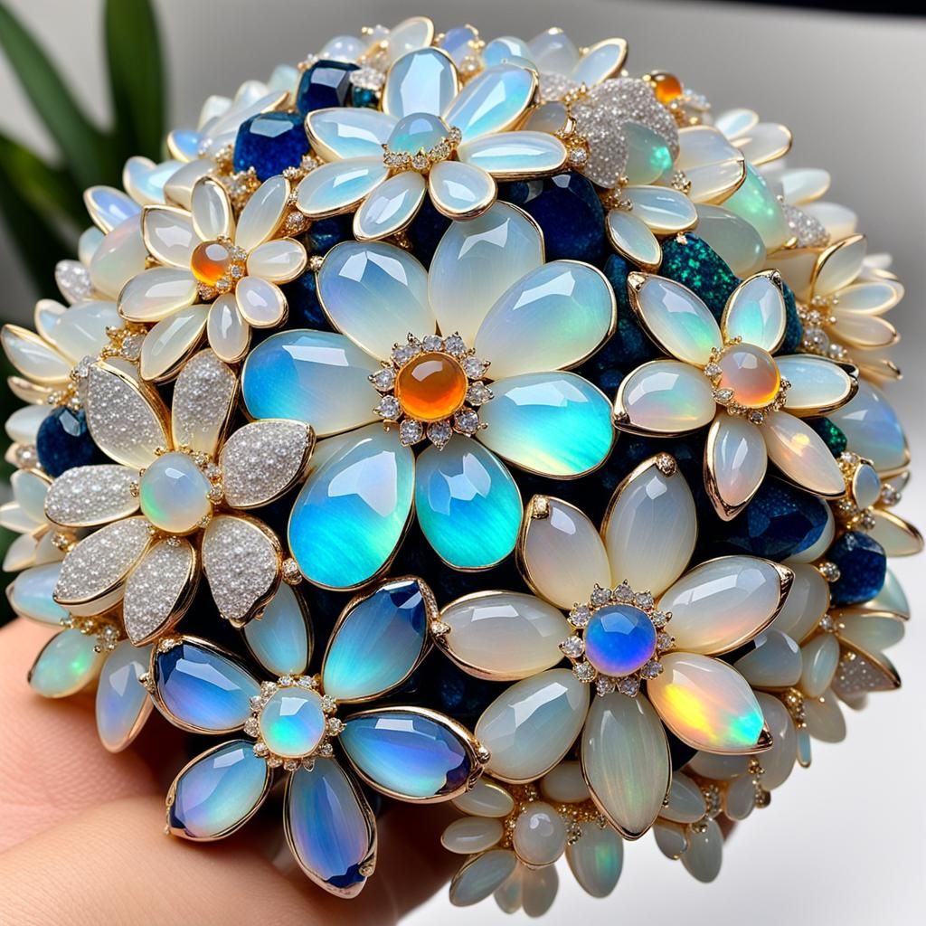 Gemstone Flower Bouquet: Sparkling Iridescent Hyperrealism