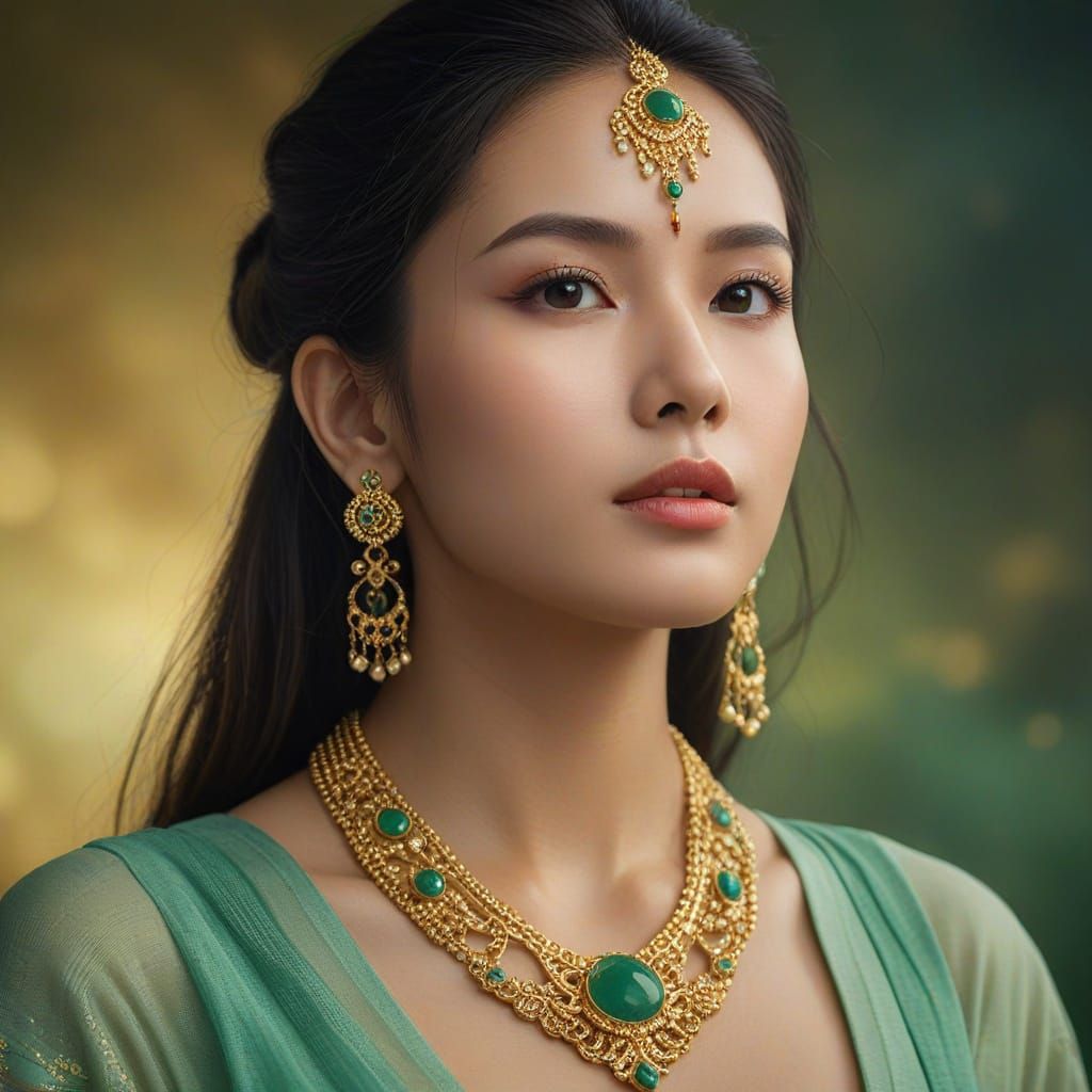 BaiLu Style Beauty in Golden Jewelry, 8k