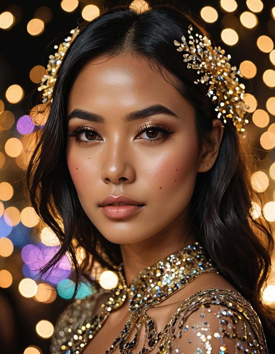 Stunning Portrait of Indonesian Woman with Glitter Makeup