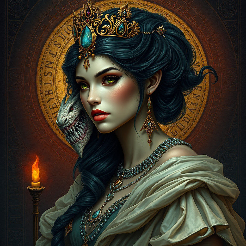 Majestic Monstrous Queen Portrait in Dreamlike Style