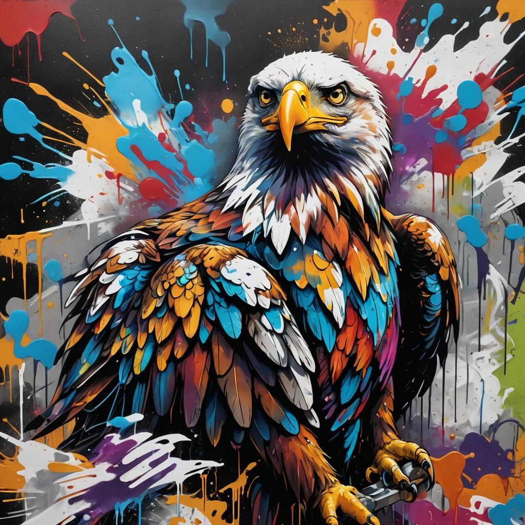 Graffiti Eagle in Flight: Splash Art Style