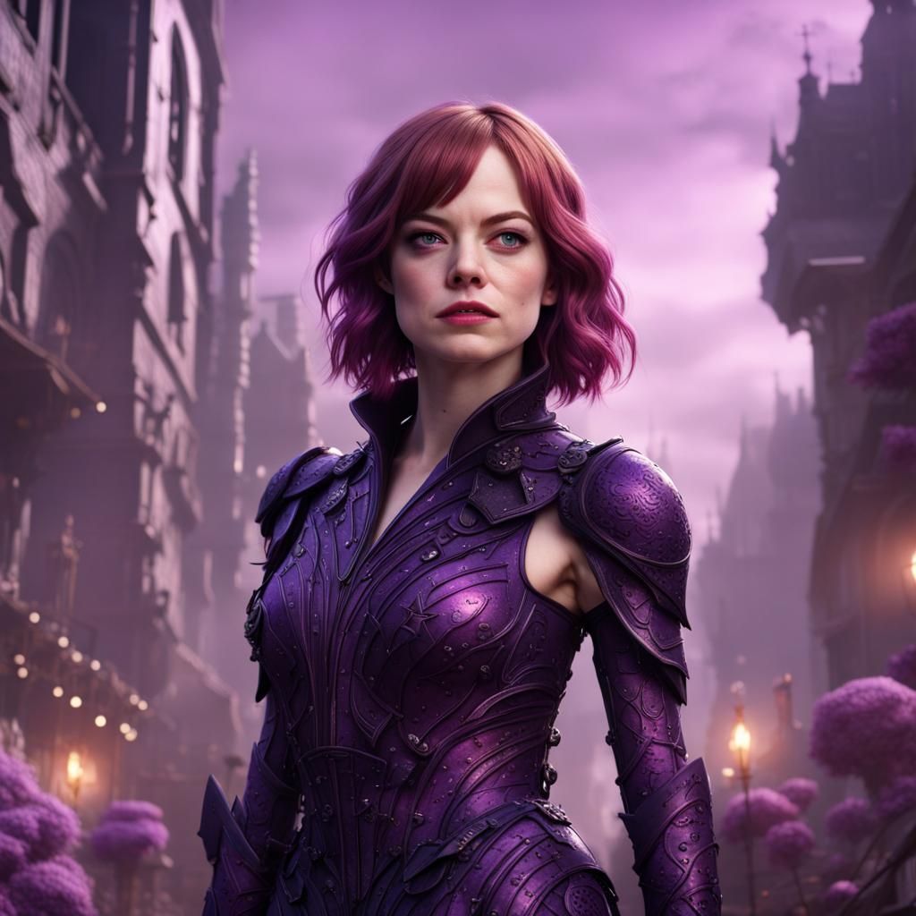 Emma Stone as Purple Villain, Detailed Digital Painting