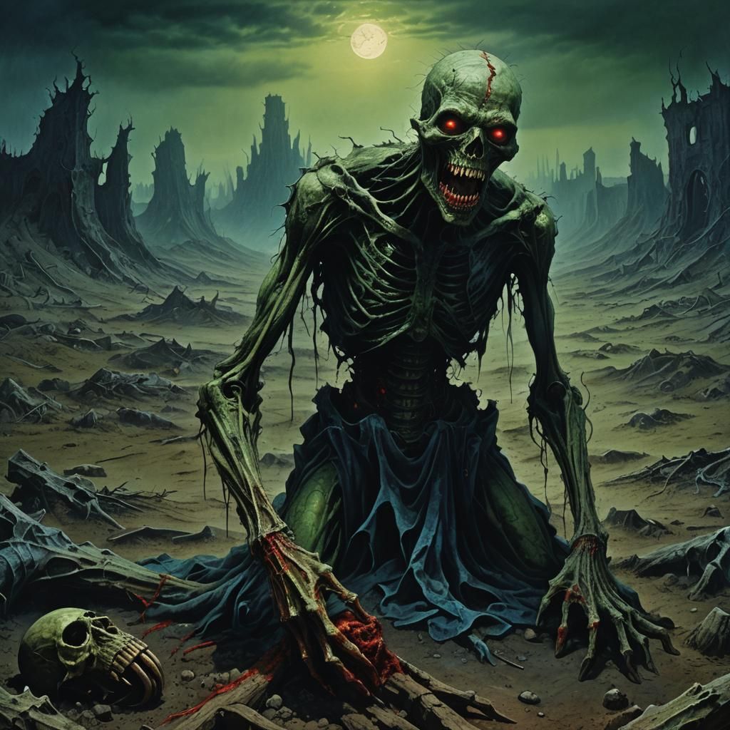 Ghoul Feast in Desolate Wasteland: Dark Fantasy Art