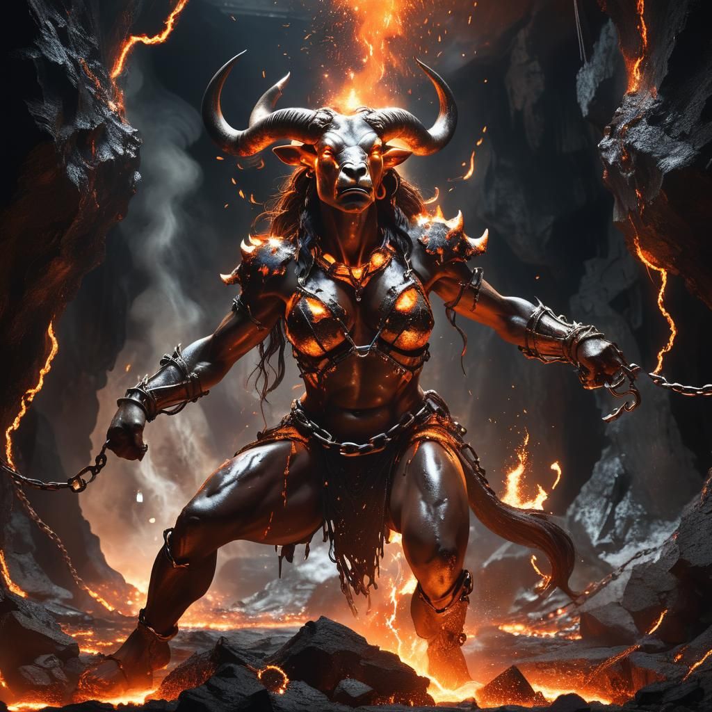 Chained Minotaur in Cavern of Molten Metal