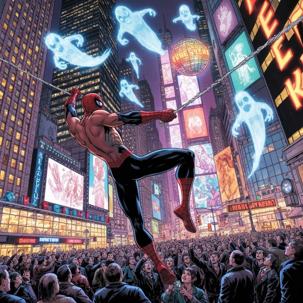 Spider-Man Swings Over Times Square Fighting Ghosts