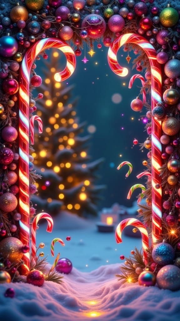 Whimsical Christmas Frame with Iridescent Neon Glows